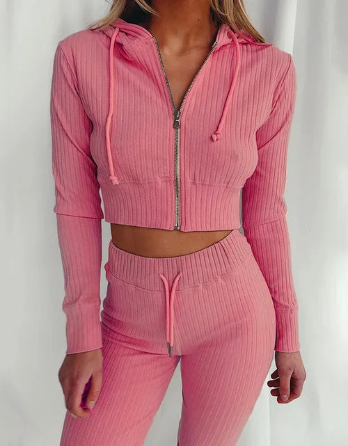 Load image into Gallery viewer, Women'S Hooded Long Sleeve Waist Suit, Slim Sports Zipper, Casual Fashion Trend 2024