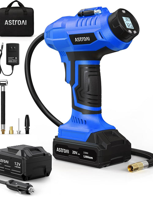 Load image into Gallery viewer, Cordless Tire Inflator Air Compressor 20V Rechargeable Battery Powered 160PSI Portable Handheld Air Pump with 12V Car Power Adapter Digital Pressure Gauge for Cars Motorcycles JY16P160-18(C2)