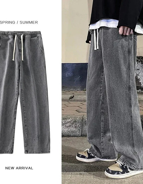 Load image into Gallery viewer, Autumn Korean Fashion Drawstring Y2K Jeans Homme Classic Baggy Straight Wide Leg Pants 2023 New Hip Hop Streetwear Casual Jean