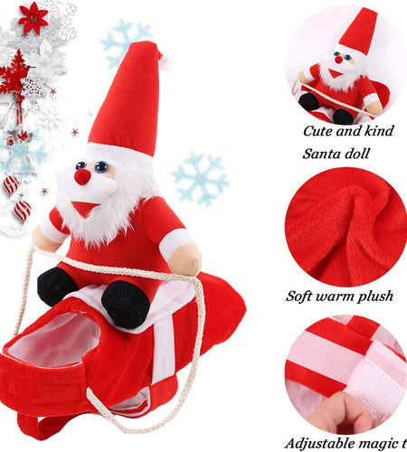 Christmas Dog Costume Funny Dog Christmas Santa Claus Costume Riding on Dog Pet Cat Christmas Holiday Outfit Pet Christmas Clothes Dressing up for Halloween Christmas Party