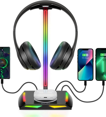 Headphone Stand with Wireless Charger Desk Headset Holder Hanger Rack for Earphone Black