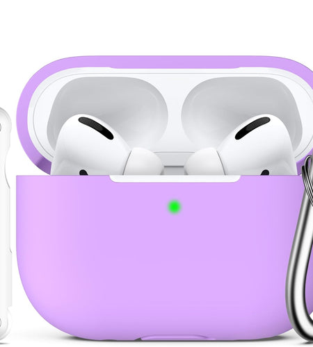 Airpods Pro Case Cover with Keychain, Full Protective Silicone Skin Accessories for Women Girl with Apple 2019 Latest Airpods Pro Case, Front LED Visible-Lavender