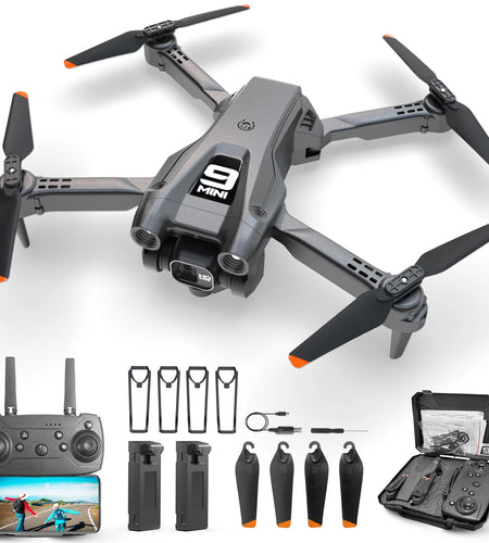 Foldable Drone, 1080P HD FPV Camera Wifi RC Quadcopter, 360° Flip, Waypoint Flight, for Kids Adult and Beginners Black，2 Batteries