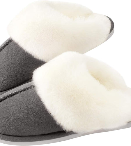Women'S Slippers Fuzzy Warm Comfy Faux Fur Slip-On Fluffy Bedroom House Shoes Memory Foam Suede Cozy Plush Breathable Anti-Slip Indoor & Outdoor Winter