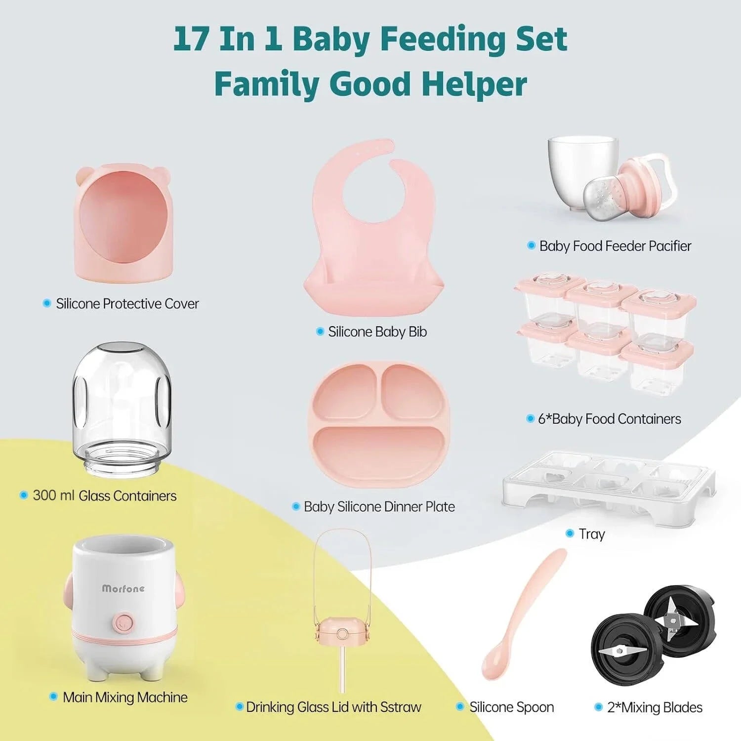 Baby Food Maker, 17-In-1 Baby Food Processor Set for Baby Food, Fruit, Vegatable, Meat, Baby Food Puree Blender with Baby Food Containers, Food Freezer Tray, Silicone Spoons, Spatula (Gray)