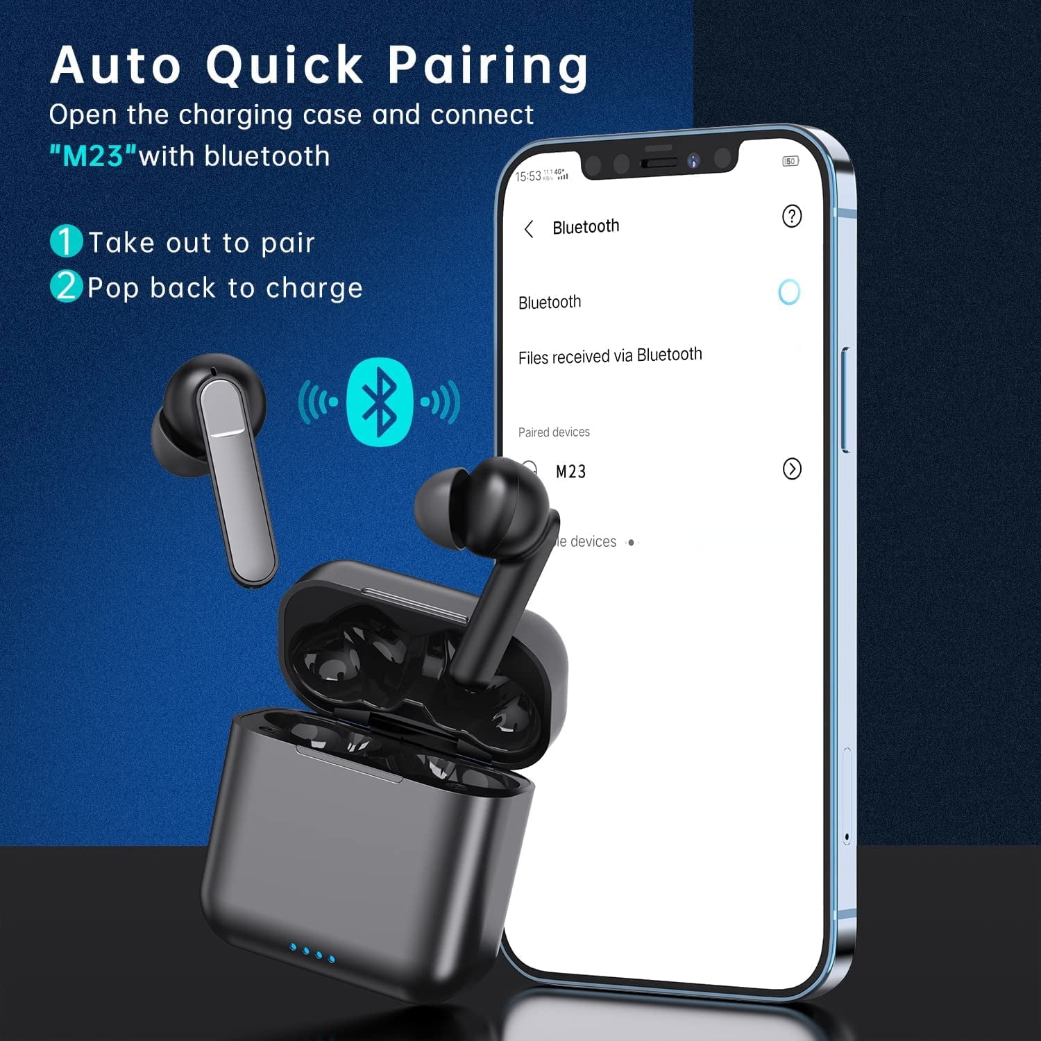 Wireless Earbuds, Bluetooth 5.1 Earbuds Noise Cancelling Wireless Headphones, Deep Bass with Type C Charging Case Waterproof Built-In Mic Headset for Iphone Android Black